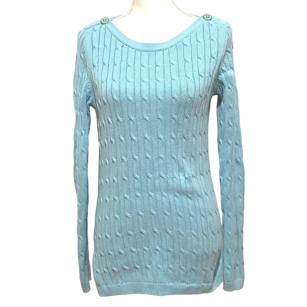 Talbots Cable Knit Sweater S Blue Soft Girl Preppy Pastels Coastal Old Money